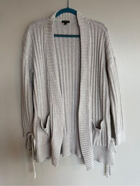 Express Lace Up Side Open Front Ribbed Knit Cardigan Sweater Oatmeal Small S